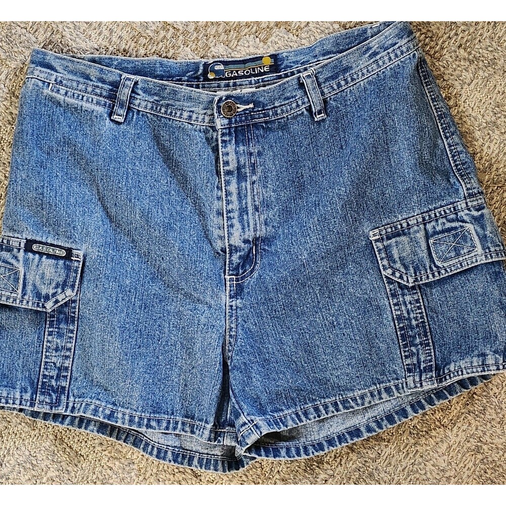 Vintage Gasoline Cargo Jean Shorts Womens  Faded Denim Shortie Grunge 90s Y2K